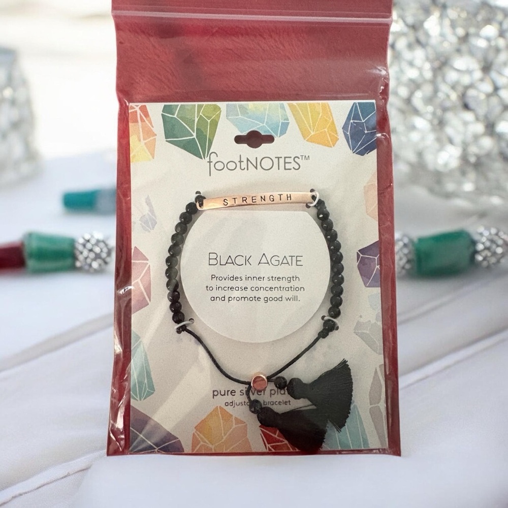 Footnotes Black Agate Bracelet with Tassel